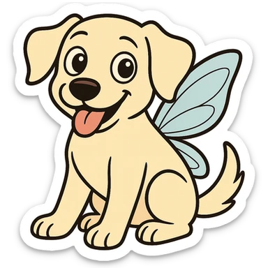 Make the image cartoonish with fairy wings, keep the light fur, friendly expression, and large eyes. Remove the background. sticker