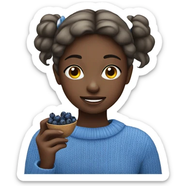 girl in a blue jumper eating blueberries  sticker