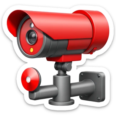 Minimalist emoji-style sticker of a CCTV camera with a glowing red record light, facing forward. Flat icon, grayscale with small red accent.
 sticker