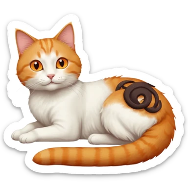 ginger and white cat with orange eyes doing a big extremely long stretch reaching up into the air with arms and legs side by side together straight and overextended whilst lying on its side sticker