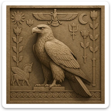 Eagle of Cyrus the Great, perched, surrounded by ancient Persian symbols, dignified look sticker