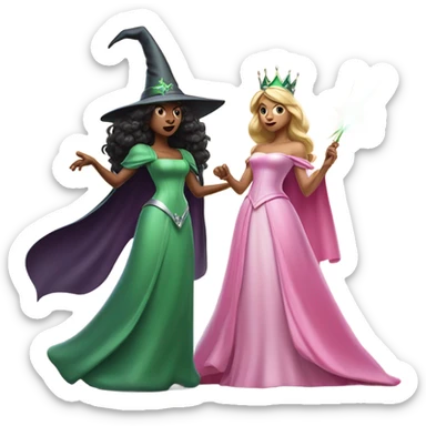 A green witch fighting a pink princess sticker