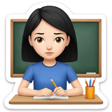 girl with black hair in short sleeves focusing in class sticker