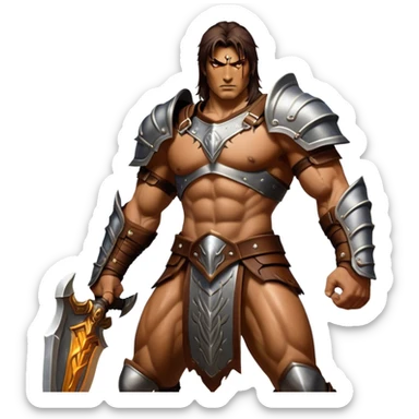 Cinematic Realistic WoW Human Warrior Portrait, captured in a dynamic, battle-ready stance, muscles defined beneath intricately detailed steel armor accented with rich leather. His chiseled visage and determined gaze are rendered with lifelike texture and dynamic natural lighting, high shine, evoking the fierce, relentless spirit of a human warrior in the midst of combat. sticker