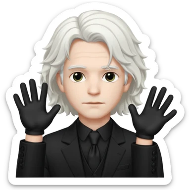 Male Goth with Top Hat
 Wavy shoulder-length hair, white skin, black suit and gloves, pale skin tone, white very long hair sticker