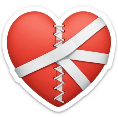 Minimalistic flat vector icon, iOS style, thin black contour on white background. Broken heart stitched together with a bandage. Clean, no text, no shadows. sticker