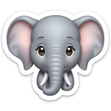 Cinematic Cute Elephant Portrait Emoji, Head tilted playfully and inquisitively, featuring a glossy gray hide with soft, rounded ears and round, sparkling eyes filled with curious wonder, Simplified yet irresistibly adorable features, highly detailed, glowing with a warm, friendly glow, high shine, affectionate and lively, stylized with a touch of gentle whimsy, bright and endearing, soft glowing outline, capturing the essence of a mischievous yet loving elephant, so playful it feels like it could lumber out of the screen into your arms! sticker