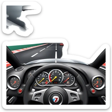 An icon showing a racing game interface, inspired by Grand Turismo. The design features a garage with a selection of high-performance cars, along with race track visuals in the background. Speedometer, lap timer, and other HUD elements add to the excitement. Transparent background sticker