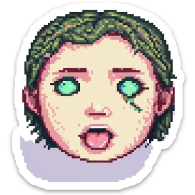 pixel art face making a teasing gesture pulling down one eyelid and sticking out tongue sticker