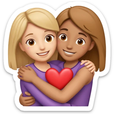 two people hugging with hearts sticker