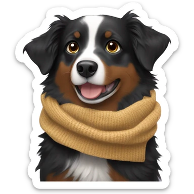 Small black australian shepherd dog wearing a knit scarf sticker