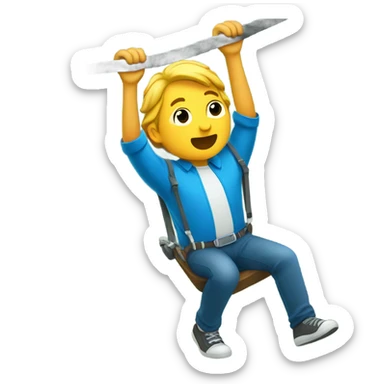 Guy hanging from zip line wearing blue shirt  sticker