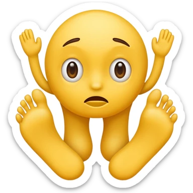 funny confused face yellow emoji with two feet behind it sticker