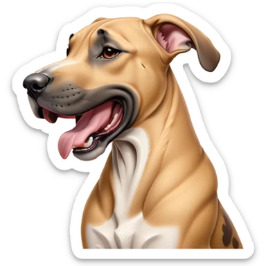 Cinematic Cute Yawning Fawn Great Dane Portrait Emoji, Head tilted slightly with a dramatic, wide-open yawn, revealing a smooth fawn Fur with a refined texture, floppy ears slightly drooping, round amber eyes barely open in drowsy contentment, Simplified yet irresistibly adorable features, highly detailed, glowing with a soft, cozy glow, high shine, relaxed yet expressive, stylized with a touch of whimsy, bright and endearing, soft glowing outline, capturing the essence of a sleepy yet affectionate guardian, so drowsy it feels like it could stretch out of the screen and curl up for a nap! sticker