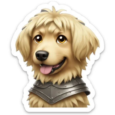 shaggy blonde dog in protective armor sticker
