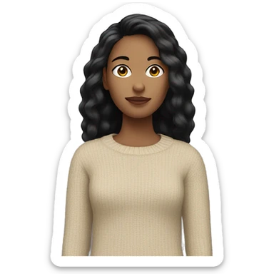 white woman black hair in beige sweater  sticker