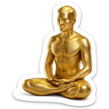 stylized gold figure of a man meditating in the lotus position, minimalistic and elegant, gold objects style sticker