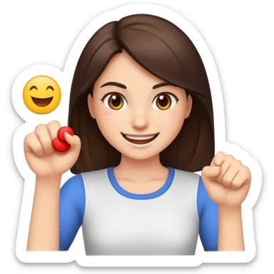 A smiling emoji punching a brunette girk sticker