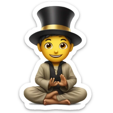 A happy kid meditating with a magician hat sticker