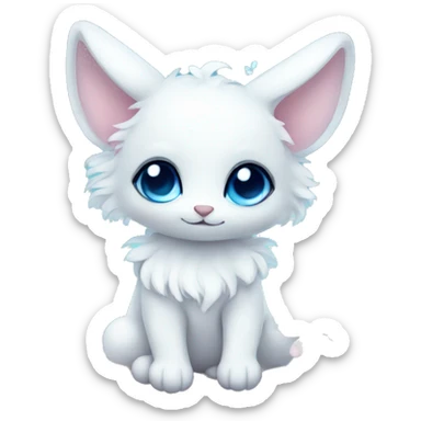 Cute gorgeous sparkly ethereal white fantasy animal with blue eyes sona with flowers and butterflies sticker