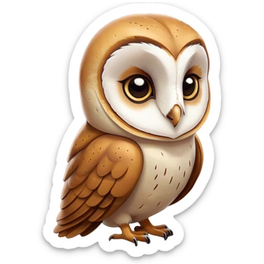 Cinematic Deep Thought Barn Owl Portrait Emoji, Head held high with a serene, contemplative gaze, showcasing its beautifully patterned plumage of white and brown, with eyes deeply focused as if pondering ancient secrets, Simplified yet majestically refined features, highly detailed, glowing with a soft, introspective light, high shine, poised and pensive, stylized with an air of profound wisdom, capturing the essence of an owl immersed in deep thought, so thoughtful it feels like it could silently whisper timeless wisdom from beyond the screen! sticker