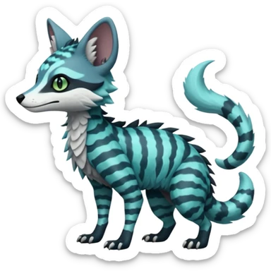 Cute cool handsome gorgeous realistic zig-zag-patterned striking blue-cyan-minty-green-gradiented with dark undertones, white underside, thunderous stormy edgy badass realistic Vernid-Sergal-Genet-Trico-species by LiLaiRa, full body sticker