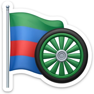 Drapeau bande bleu en haut bande verte en bas et roue rouge au milieu sticker