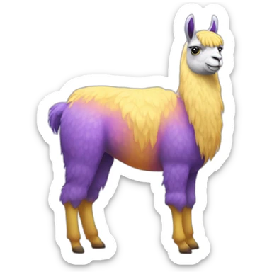 a purple llama with gradients white spots with a yellow-blue mat on its back sticker