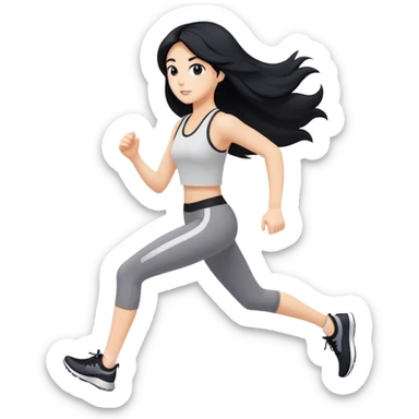 black haired black eyes white girl super long hair. jogging sticker