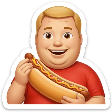 Fat man eating a hotdog sticker