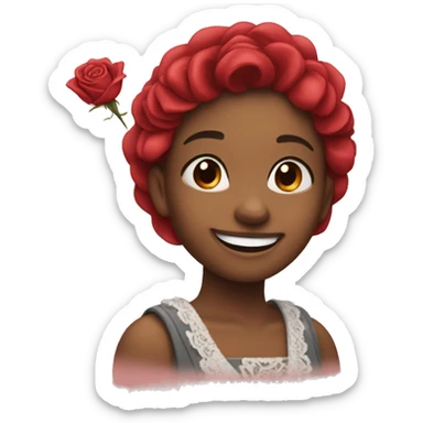 She was smiling lovingly with a red rose in her hand back . sticker