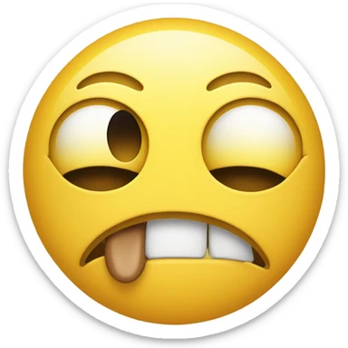 Yellow round emoji with one eye fully opened, but another eye half closed like he was cringed out, with a straight mouth sticker