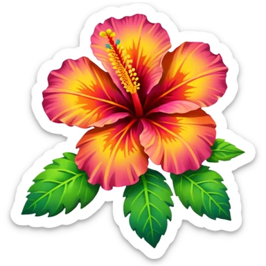 rainbow hibiscus with leaves sticker