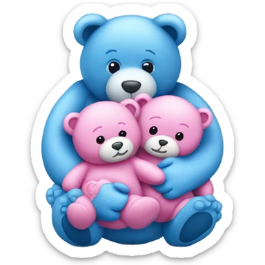 Two blue baby teddy bears held by a pink mommy teddy bear sticker