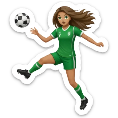 Long Haired Football Players, Female player, green cloth, full body kick ball sticker