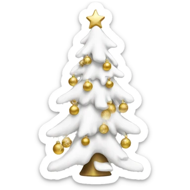 snow christmas tree with white and gold decorations sticker