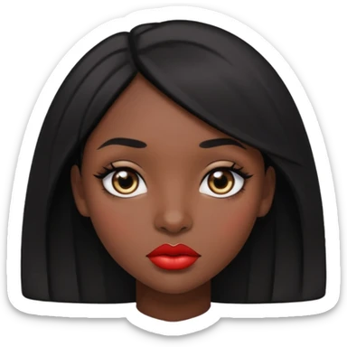 Dark skin gurl with black hair, big lips m, dark brown eye, octagon face shape and chinky eyes no red lipstick  sticker