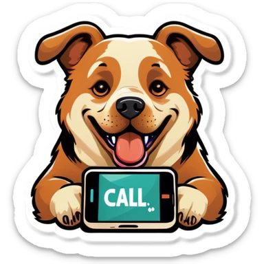 A dog with a phone saying call me  sticker