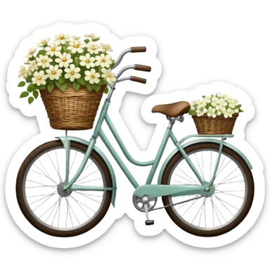 Bicycle with a basket filled with white flowers sticker