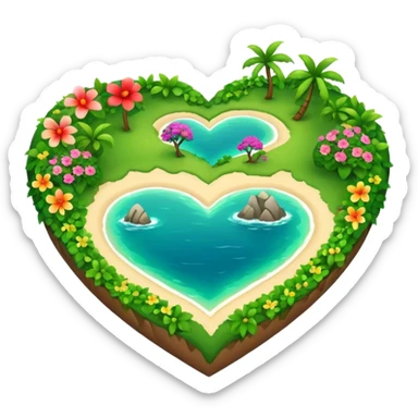 A heart as a island with green and flowers on it sticker