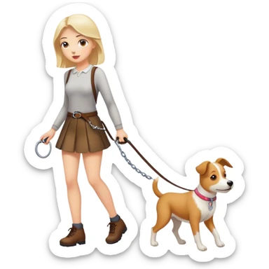 dog walking girl on leash sticker
