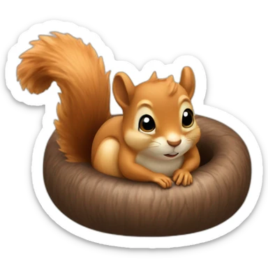 the squirrel curled up in a ring and covered itself with its tail sticker