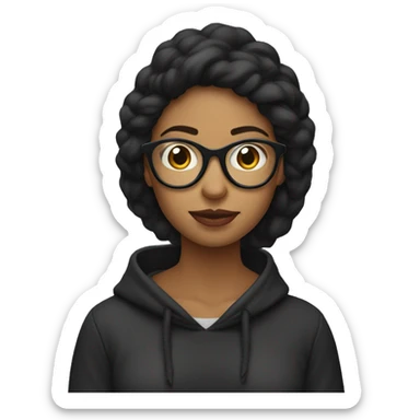 Mujer con sudadera negra y lentes oscuros sticker