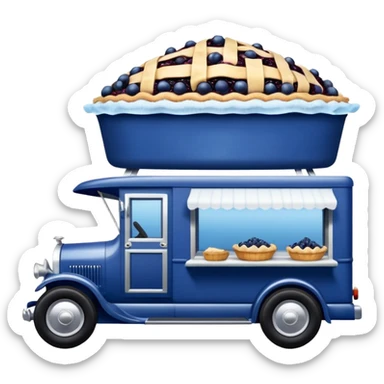 shiny crushed-dark-blue crystal-bodied frozen blueberry pie 1912 antique long-wheelbase cab over durable-looking low rider moving truck food truck  sticker