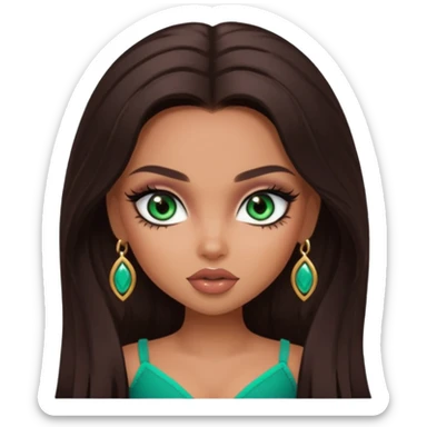 pretty bratz baddie,, pretty emerald eyes long darkbrown hair, pretty makeup, long lashes, latina features sticker