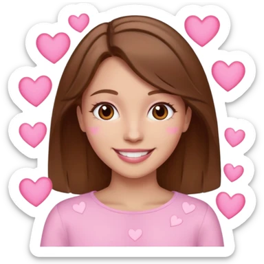 mujer con corazones rosas pelo cafe sticker