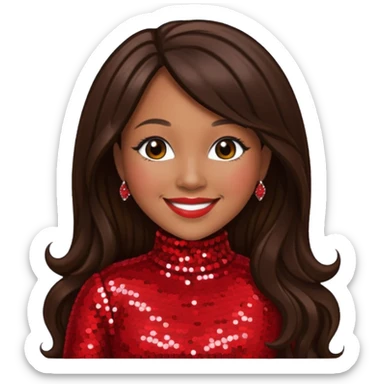 Erica Campbell from Mary Mary with long dark brown hair, red sequin outfit sticker