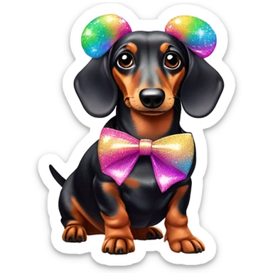 Lisa frank glitter fluffy ￼dachshund with bows on ears sticker