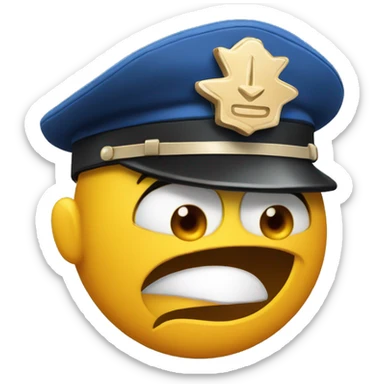 angry emoji face with policeman hat with stop hand gesture sticker