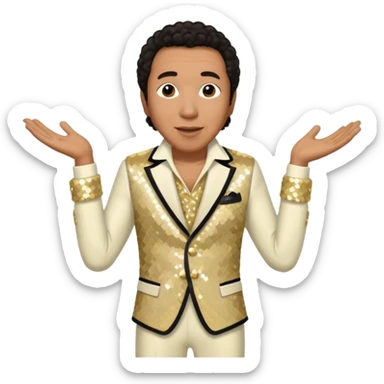 Smokey Robinson with dark brown hair, ivory sequin outfit sticker